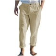 thumbnail image 1 of CLOISE Men Linen Pants Casual Dress Pants Pockets Big and Tall Long Pants Beach Solid Baggy Trousers Vacation Clothes, 1 of 6