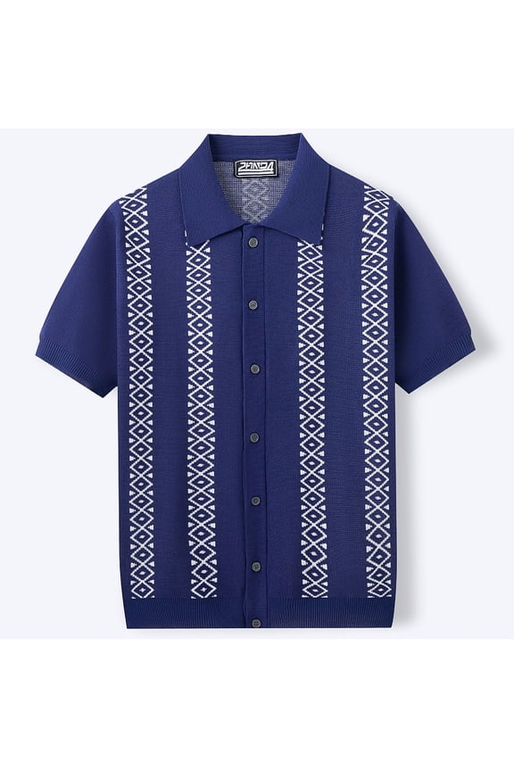 Men Summer Tops Short Sleeve Big and Tall Shirts Button Collared Casual Pullover Solid Color Blouses Navy