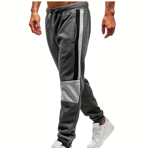 CLOISE Men Sweatpants Big and Tall Elastic Bottom Dark Gray Gym Jogger Pants Baggy Drawstring Elastic Waist Loose Trousers Casual Heavyweight Color Block Sweatpants with Pockets M
