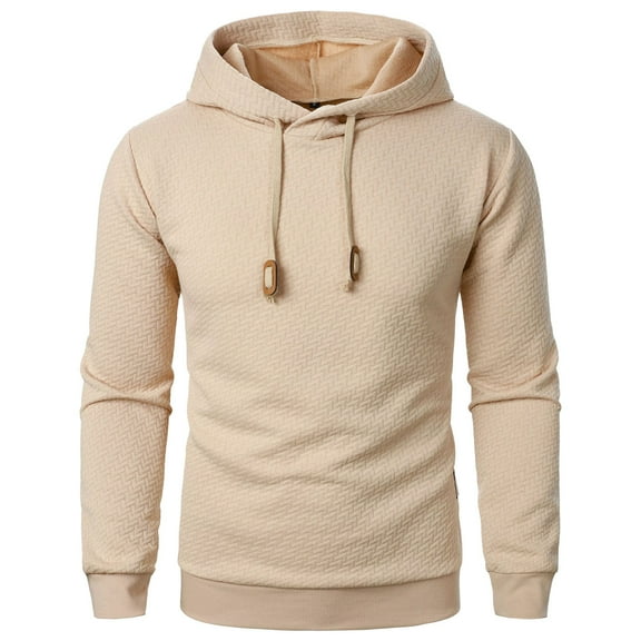 CLOISE Men Tops Trendy Hooded Shirt Solid Color Long Sleeve Pullover Blouses Fall Winter Clothes Khaki L