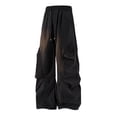 thumbnail image 1 of CLOISE Men Trouser Pants with Multi Pocket Big and Tall Drawstring Ruched Mid Waist Straight Leg Long Pants Elastic Waist Solid Baggy Travel Vacation Outfits Black 3XL, 1 of 8