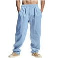 thumbnail image 1 of CLOISE Men's Linen Pants for Summer with Pockets Big and Tall Drawstring Long Pants Wide Leg Beach Solid Baggy Trousers Vacation Clothes, 1 of 8