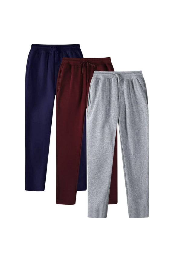 Men's Sweatpants 3 Pack Big and Tall Open Bottom Navy Athletic Wide Leg Pants Baggy Straight Leg Sweatpants Drawstring Elastic Waist Comfort Trousers Loose Solid Sweatpants with Pockets XL