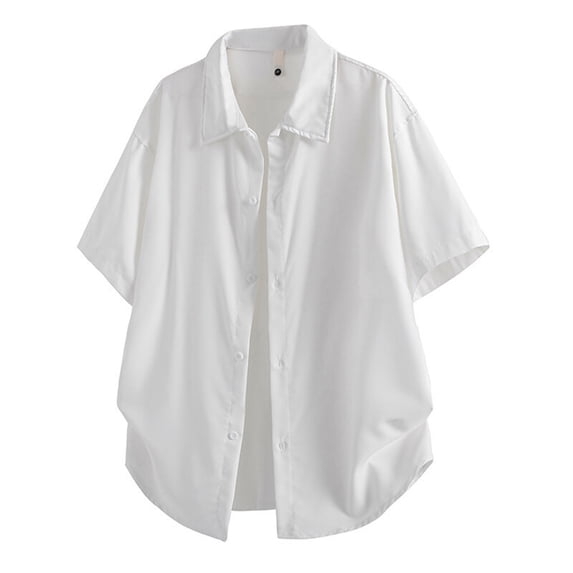 CLOISE Mens Big and Tall Shirts Button down Short Sleeve Tops Collared Casual Pullover Solid Color Oversized Summer Blouses White