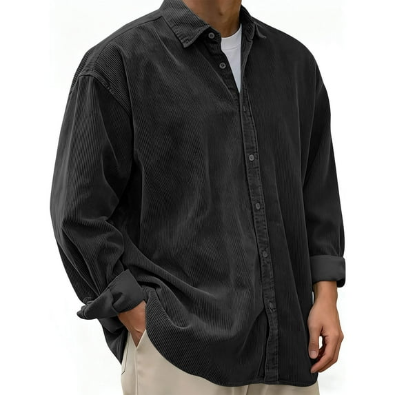 CLOISE Mens Button down Shirts Long Sleeve Big and Tall Tops Collared Casual Pullover Solid Color Oversized Blouses Black