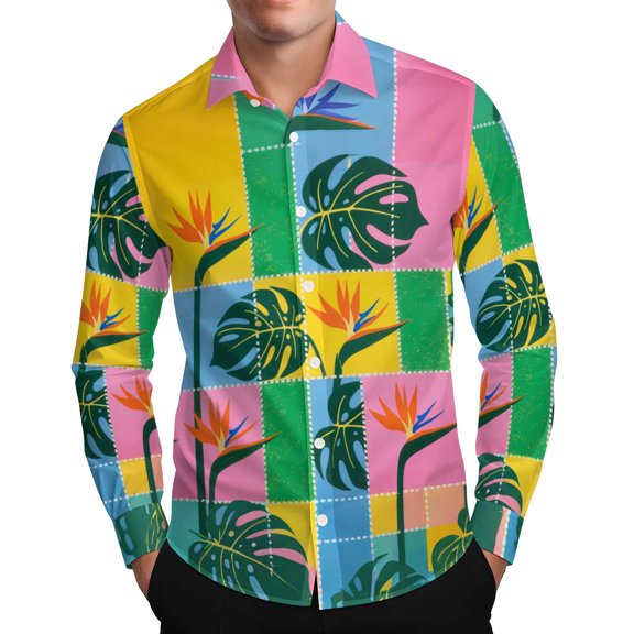 CLOISE Mens Button up Shirts Long Sleeve Big and Tall Collared Tops Hawaiian Long Sleeve Pullover Cute Fall Outfits