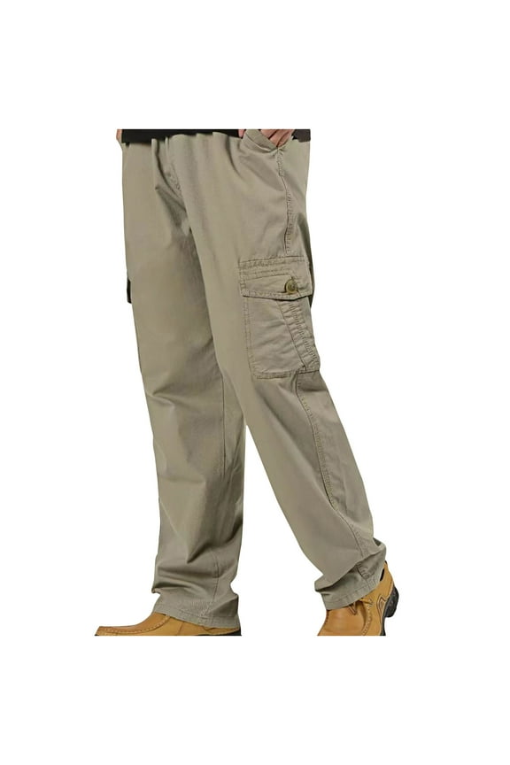 Mens Cargo Pants with Pockets Big and Tall High Waist Trousers Drawstring Baggy Solid Bottoms Casual Clothes