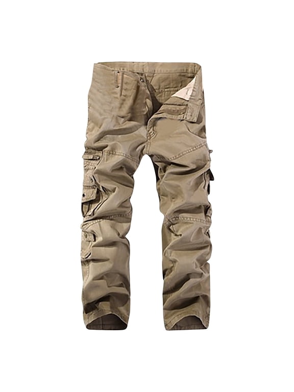 Mens Cargo Pants with Pockets Big and Tall Trousers Zipper Straight Leg Baggy Pants Solid Bottoms Casual Clothes