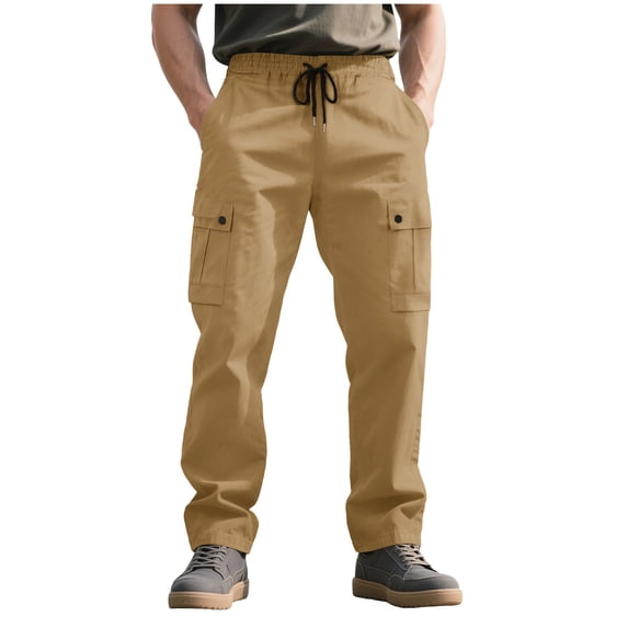 CLOISE Mens Cargo Work Pants Big and Tall Trousers Drawstring Baggy Solid Bottoms Casual Clothes with Pockets