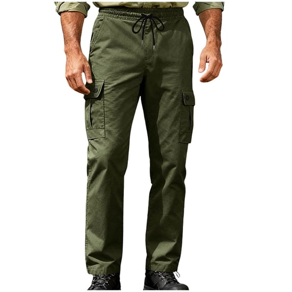 CLOISE Mens Cargo Work Pants Big and Tall Trousers Drawstring Baggy Solid Bottoms Casual Clothes with Pockets