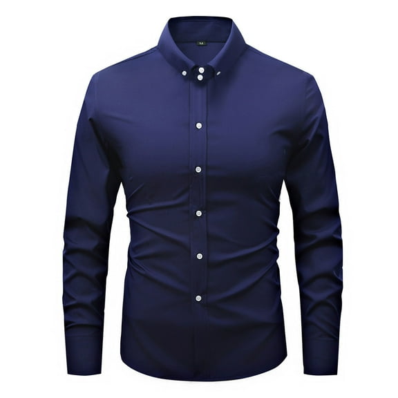 CLOISE Mens Fashion Tops Big and Tall Collared Shirt Solid Color Long Sleeve Pullover Fall Fashion Outfits Dark Blue M