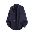 thumbnail image 1 of CLOISE Mens Long Sleeve Button down Shirts Big and Tall Blouses Solid Color Collared Tops Loose Business Fall Clothing Pockets for Work Navy L, 1 of 4