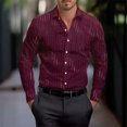 thumbnail image 1 of CLOISE Mens Long Sleeve Button down Shirts Big and Tall Blouses Striped Collared Tops Slim Business Fall Clothes for Work Wine M, 1 of 6
