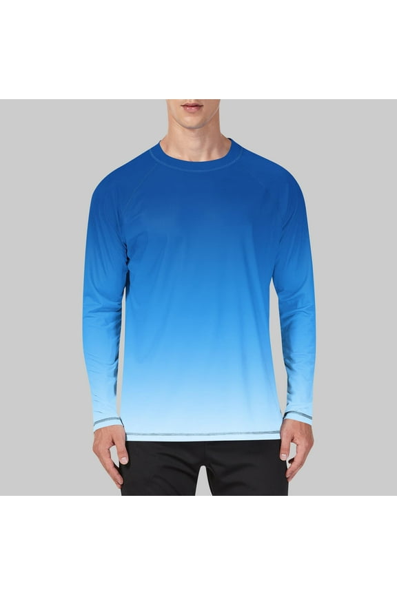 Mens Shirts Long Sleeve Big and Tall Tops Crewneck Workout Pullover Gradient Blouses Blue 5XL