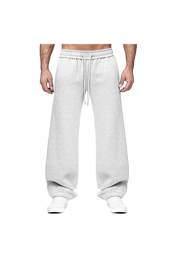 Mens Sweatpants with Pockets Big and Tall Trousers Wide Leg Drawstring Baggy Pants Solid Bottoms Casual Clothes