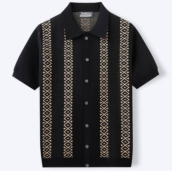 CLOISE Mens T Shirts Short Sleeve Big and Tall Tops Button Collared Casual Pullover Solid Color Summer Blouses Black