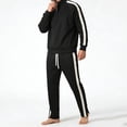 thumbnail image 1 of CLOISE Mens Trousers with Pockets Drawstring Mid Waist Straight Leg Long Pants Elastic Waist Color Block Baggy Travel Vacation Outfits Black M, 1 of 6