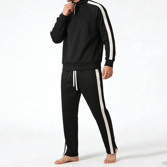 CLOISE Mens Trousers with Pockets Drawstring Mid Waist Straight Leg Long Pants Elastic Waist Color Block Baggy Travel Vacation Outfits Black M