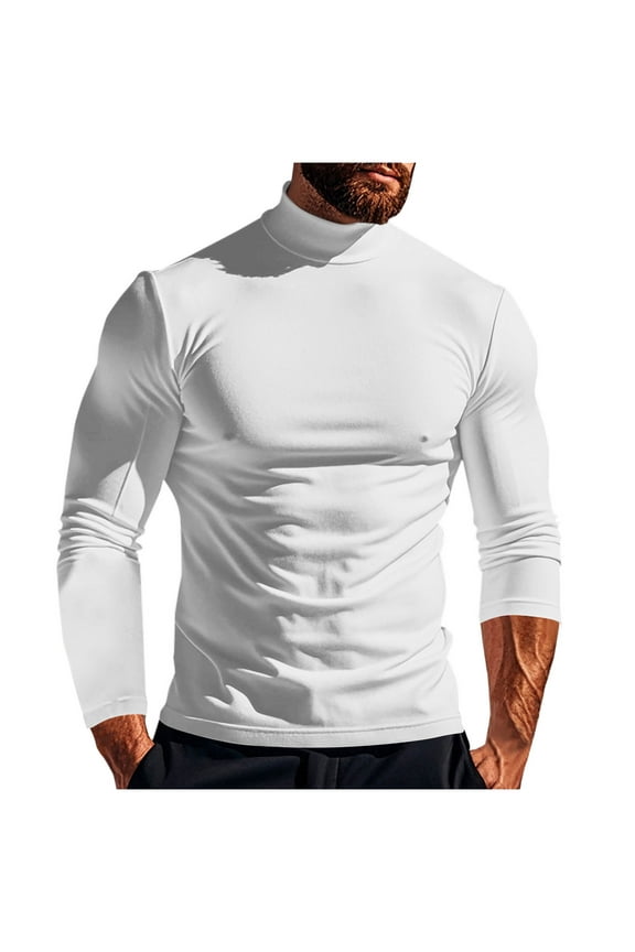 Mens Winter Tops Big and Tall Crew Neck Shirt Solid Color Long Sleeve Pullover Fall Winter Clothes White 5XL