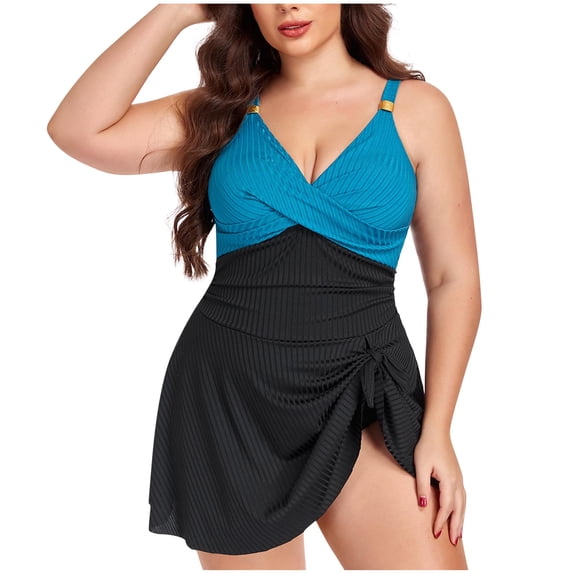 CLOISE One Piece Swimsuit Women Plus Size Full Coverage Bathing Suit Adjustable Side Straps Color Block Swimwear Vacation Beachwear