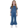 thumbnail image 1 of CLOISE Outfit Sets for Kids Girls Short Sleeve 2 Piece Matching Sets Outfits T Shirts Flared Leg Pants Beach Vacation Clothes, 1 of 8