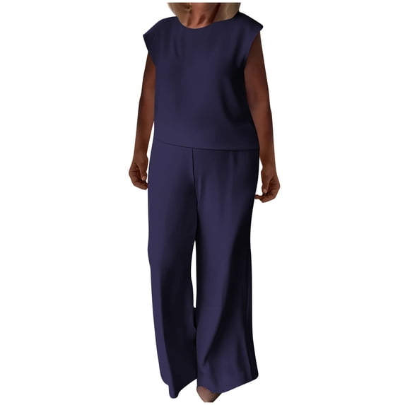 CLOISE Outfit Sets for Women Sleeveless Plus Size 2 Piece Chiffon Lounge Sets Outfits Tank Tops Long Pants Matching Summer Clothes