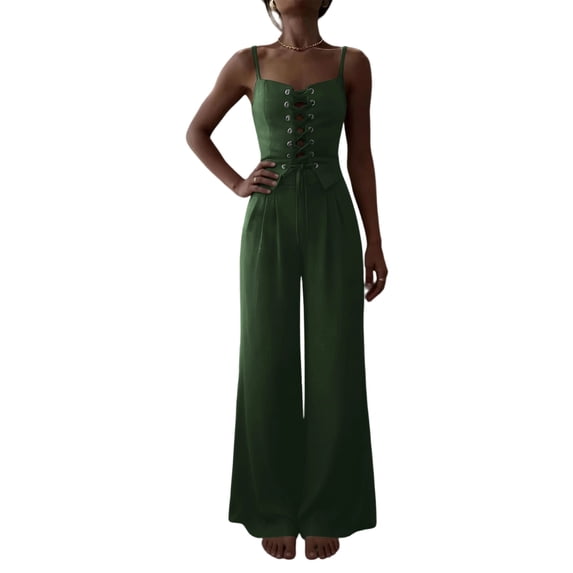 CLOISE Outfit Sets for Women Sleeveless Plus Size 2 Piece Matching Sets Cut Out Outfits Tank Tops Wide Leg Pants Travel Clothes