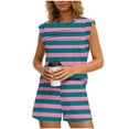 thumbnail image 1 of CLOISE Outfit Sets for Women Sleeveless Plus Size 2 Piece Striped Lounge Sets Ruched Outfits Tank Tops Shorts Matching Summer Clothes, 1 of 8