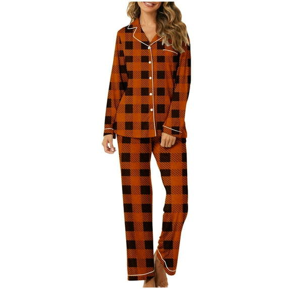 CLOISE Pajama Sets for Women 2 Piece Plus Size Cozy Long Sleeve Sleepwear Tops and Comfy Lounge Pants with Pockets Pjs Sets Comfort Button Up Plaid Winter Nightwear