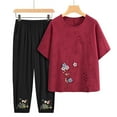 thumbnail image 1 of CLOISE Pajamas for Women Set Two-Piece Comfy Half Sleeve Sleepwear Blouses and Comfort Capri Pants Night Clothes Set Comfortable Embroidery Printed Fashion Loungewear, 1 of 9