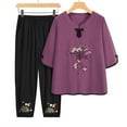 thumbnail image 1 of CLOISE Pajamas for Women Set Two-Piece Plus Size Comfy Half Sleeve Sleepwear Blouses and Comfort Capri Pants Night Clothes Set Comfortable Embroidery Printed Funny Pajamas, 1 of 6