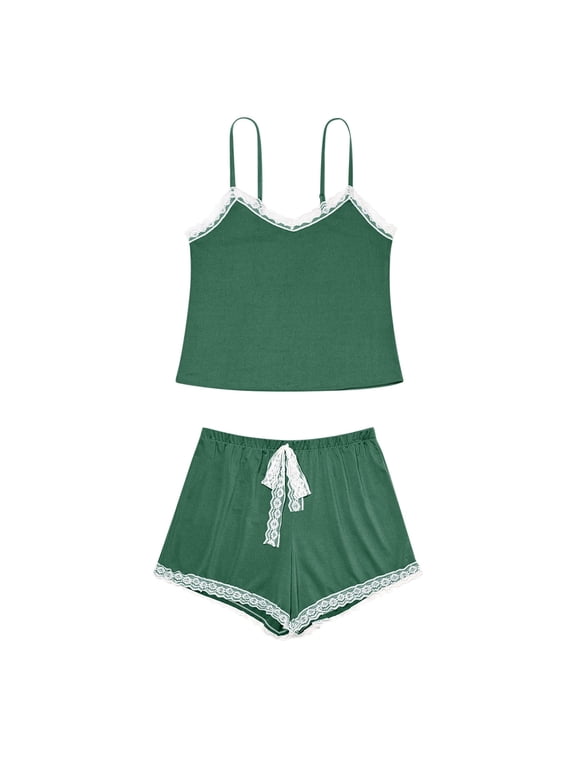 Pajamas for Women Set Two-Piece Comfy Lace Camisole Sleepwear Blouses and Comfort Shorts Night Clothes Set Comfortable Solid Fashion Night Clothes