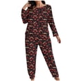 thumbnail image 1 of CLOISE Pajamas for Women Set Plus Size Valentines Pjs Sets Long Sleeve Tops and Pant Heart Lounge Set 2 Piece Loungewear Wine, 1 of 5