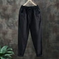 thumbnail image 1 of CLOISE Palazzo Pants for Women Casual Petite Cotton Linen Wide Leg Pants Drawstring Mid Rise Wide Leg Pants Elastic Waist Comfy Palazzo Pants Pull On Lightweight Straight Leg Pants Black, 1 of 3