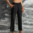 thumbnail image 1 of CLOISE Pants for Women Cotton Linen Pants Mid Rise Straight Leg Pants Pull On Lounge Pants Drawstring Elastic Waist Pants Solid Comfy Pants Casual Fashion Black, 1 of 7