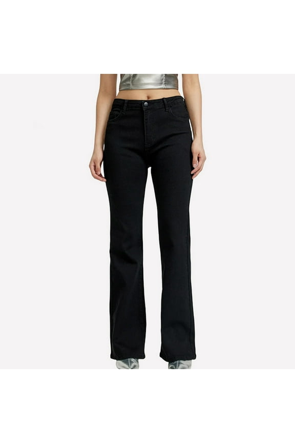 Pants for Women Jeans High Waisted Flare Jeans Petite Stretchy Bell Bottom Jeans Trendy Flare Leg Jeans Pull On Bootcut Denim Pants Slimming Wide Leg Jeans With Pockets Black