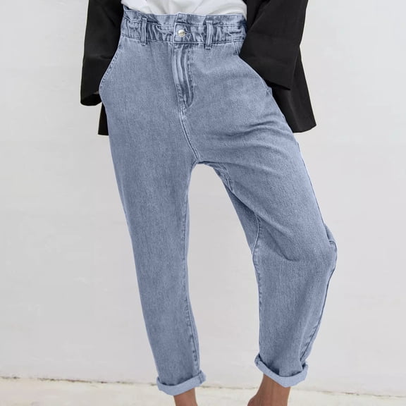 CLOISE Pants for Women Jeans High Waisted Petite Jeans Casual Pull On Stretchy Jean Pants Trendy Straight Leg Jean Pants Comfy Slimming Jean Trousers Light Blue