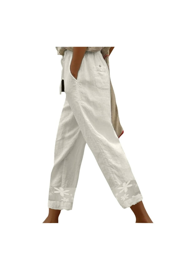 Pants for Women With Pockets Petite Mid Rise Pants Drawstring Elastic Waist Pants Lightweight Pull On Pants Casual Straight Leg Trousers Solid Comfy Pants White