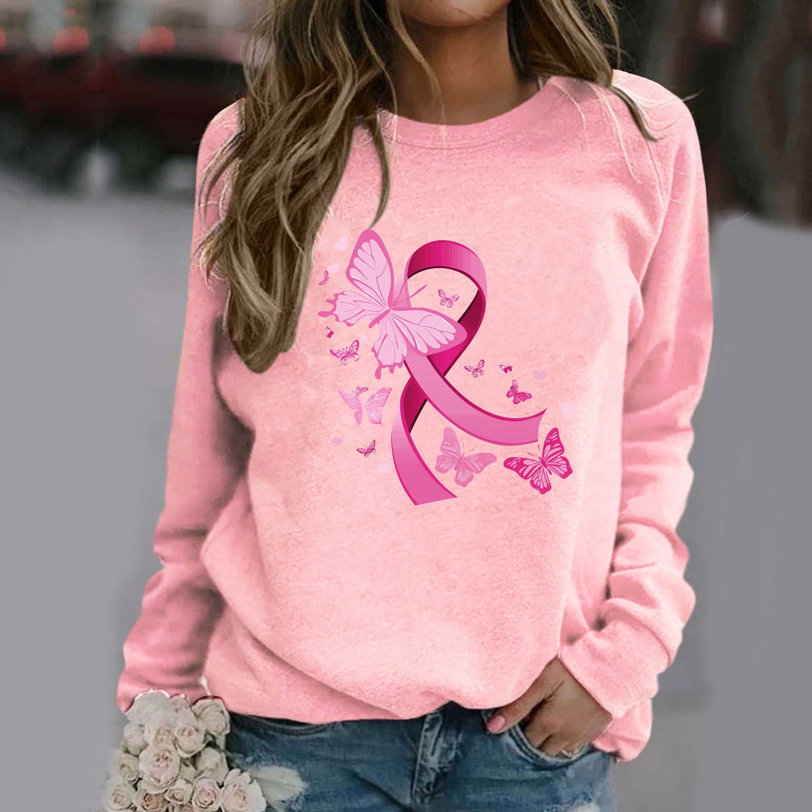 CLOISE Pink Breast Cancer Sweatshirt Women Breast Cancer Support ...