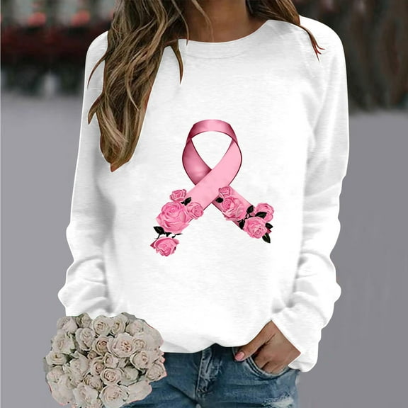 CLOISE Pink Breast Cancer Sweatshirt Women Breast Cancer Support Sweatshirts Sunflower Ribbon Oversized Crew Neck Long Sleeve Hoodie Cancer Awareness Shirts Loose Pullover Blouses in October Outfits