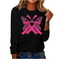 thumbnail image 1 of CLOISE Pink Breast Cancer Tops Women Long Sleeve Round Neck Tops Butterfly Ribbon Oversized Breast Cancer Support T Shirts Trendy Casual Tee Shirts Cancer Awareness Fall Outfits Black M, 1 of 4