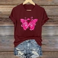 thumbnail image 1 of CLOISE Pink Breast Cancer Tops Women Short Sleeve Crewneck Tops Butterfly Ribbon Pink Breast Cancer Awareness Tee Shirts Cute Loose Shirts Cancer Fight Clothes Wine XL, 1 of 4