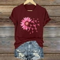 thumbnail image 1 of CLOISE Pink Breast Cancer Tops Women Short Sleeve Crewneck Tops Daisy Ribbon Pink Breast Cancer Awareness Tee Shirts Cute Comfy Shirts Cancer Fight Clothes Wine L, 1 of 4