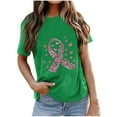 thumbnail image 1 of CLOISE Pink Breast Cancer Tops Women Short Sleeve Crewneck Tops Floral Ribbon Pink Breast Cancer Awareness Tee Shirts Cute Casual Shirts Cancer Fight Clothes Green S, 1 of 2