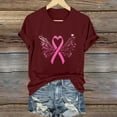 thumbnail image 1 of CLOISE Pink Breast Cancer Tops Women Short Sleeve Crewneck Tops Ribbon Pink Breast Cancer Survivor Gifts Tee Shirts Cute Comfy Shirts Cancer Support Clothes Wine L, 1 of 4