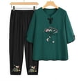 thumbnail image 1 of CLOISE Pj Set Women 2 Piece Soft Half Sleeve Sleepwear Tops and Casual Capri Pants Pajama Sets Cozy Embroidery Printed Classic Night Clothes, 1 of 6