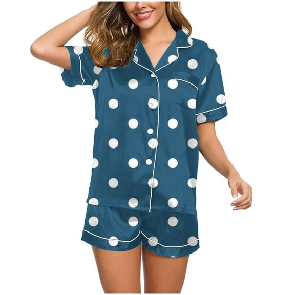 CLOISE Pj Sets for Women Two Piece Cozy Short Sleeve Sleepwear Tees and Comfy Shorts Pjs Sets Comfort Button Up Polka Dots Print Cute Loungewear