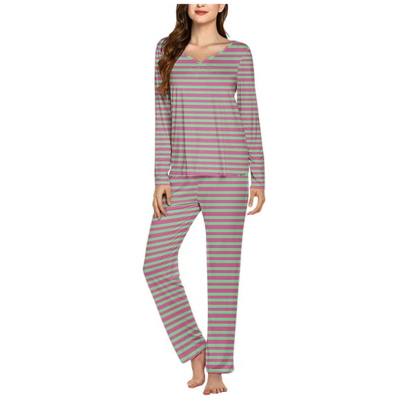 CLOISE Pjs Sets for Women Two-Piece Soft Long Sleeve Sleepwear Tops and Casual Lounge Pants Pajama Sets Cozy Striped Printed Fashion Night Clothes