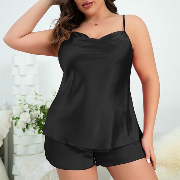 CLOISE Pjs Sets for Women Two-Piece Plus Size Soft Silk Satin Cami Sleepwear Tops and Casual Shorts Pajama Sets Cozy Solid 2024 Fashion Pjs