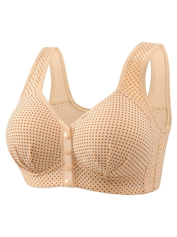 Plus Size Bras Front Closure Women No Underwire Full Coverage Lace Daily Bras with Sagging Breasts Beige S-5XL